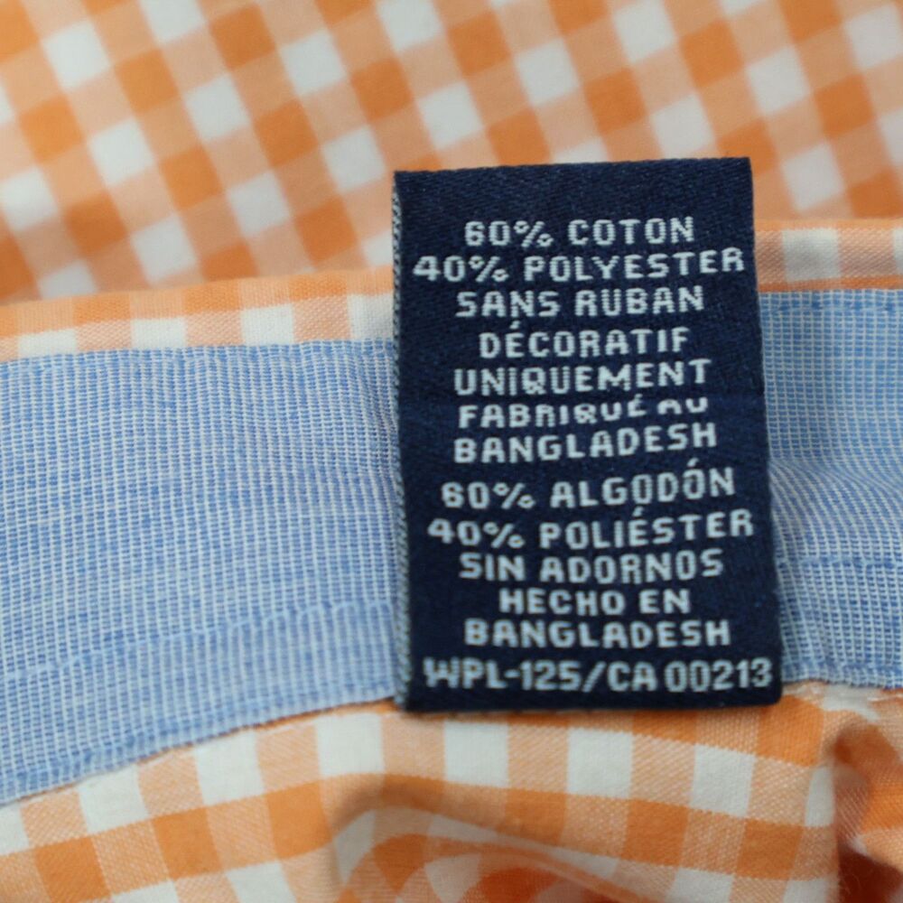 Chaps Mens Long Sleeve Button Down Shirt M Medium Orange Gingham Check Easy Care - Picture 11 of 13